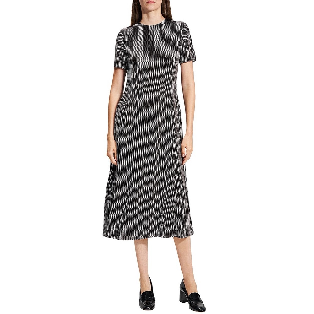 THEORY DOT PRINT FLARED MIDI DRESS
